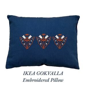 IKEA GOKVALLA Blue Embroidered Pillow 12" x 16 "